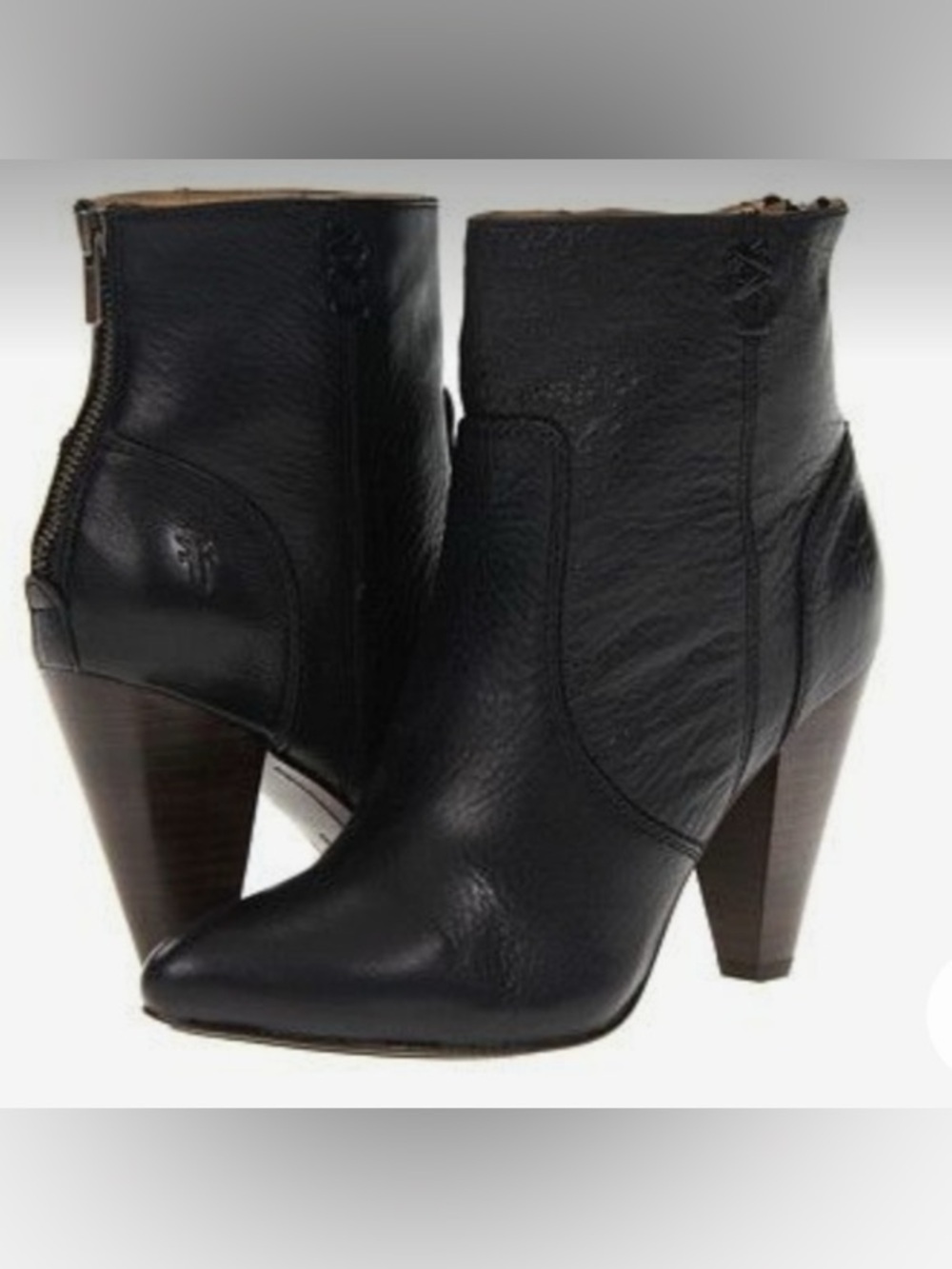 Frye Regina Black Leather Pointed-Toe Ankle Booties